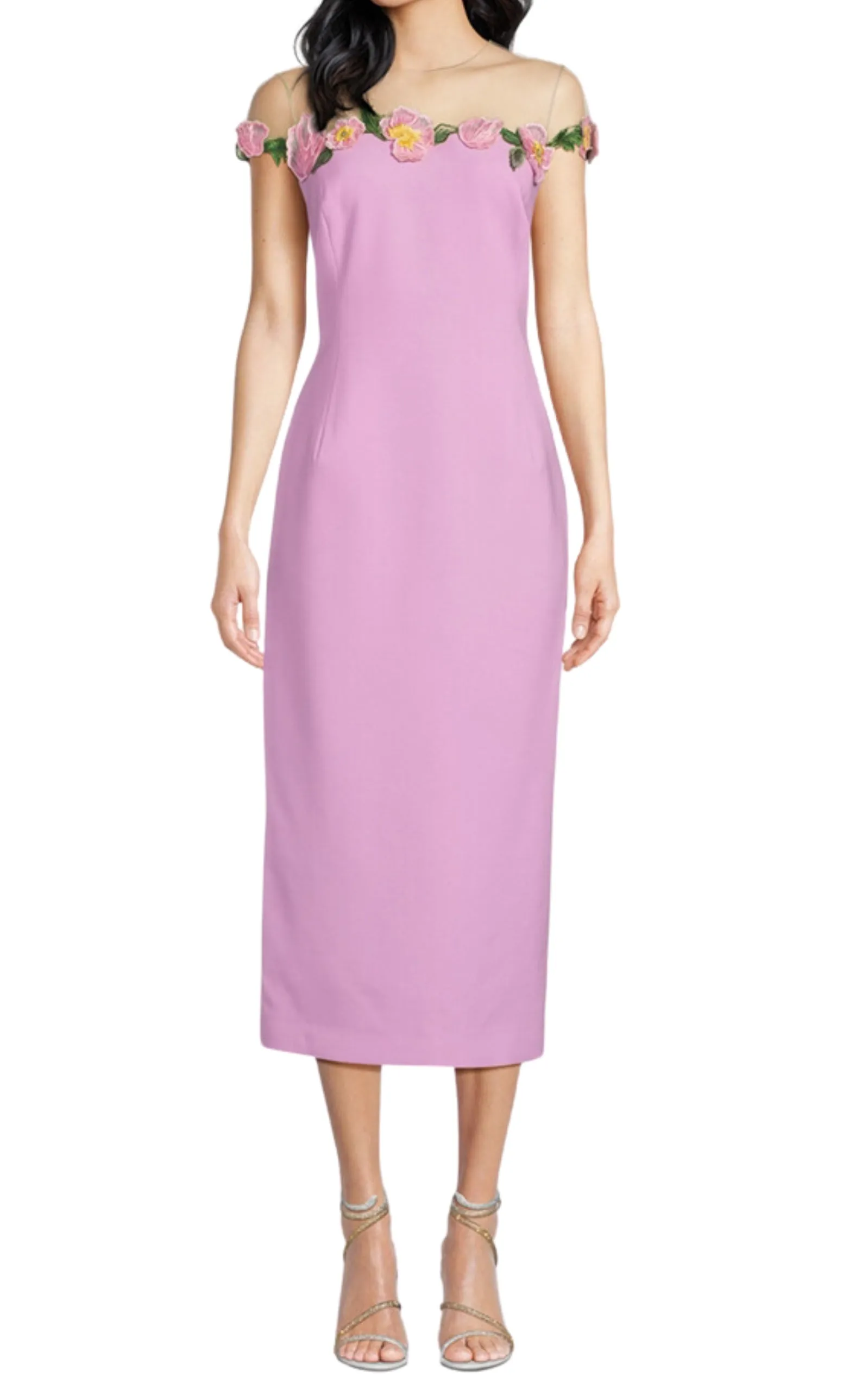 Poppies Illusion Neck Pencil Wool Pink Midi Dress sold by Runaway Catalog product image thumbnail 2