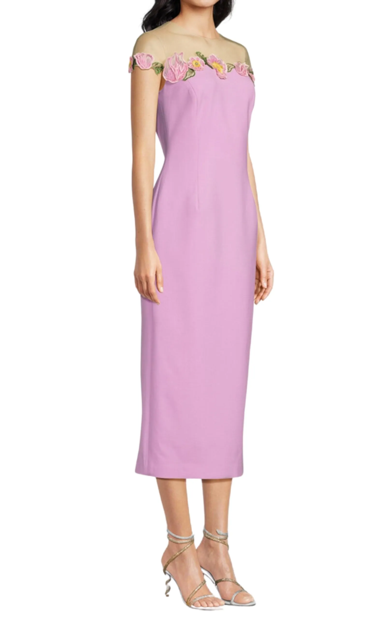 Poppies Illusion Neck Pencil Wool Pink Midi Dress sold by Runaway Catalog product image thumbnail 4