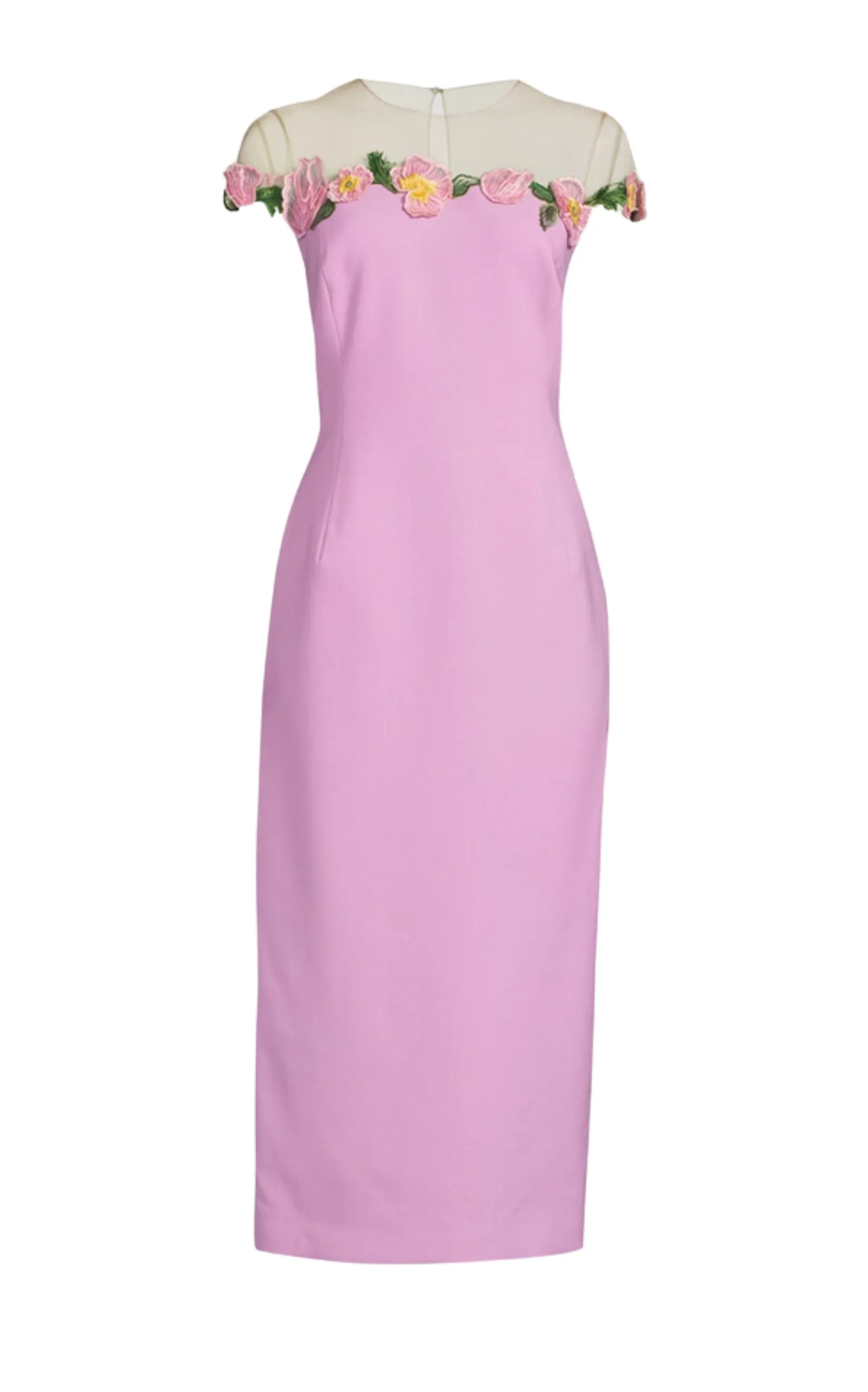 Poppies Illusion Neck Pencil Wool Pink Midi Dress sold by Runaway Catalog
