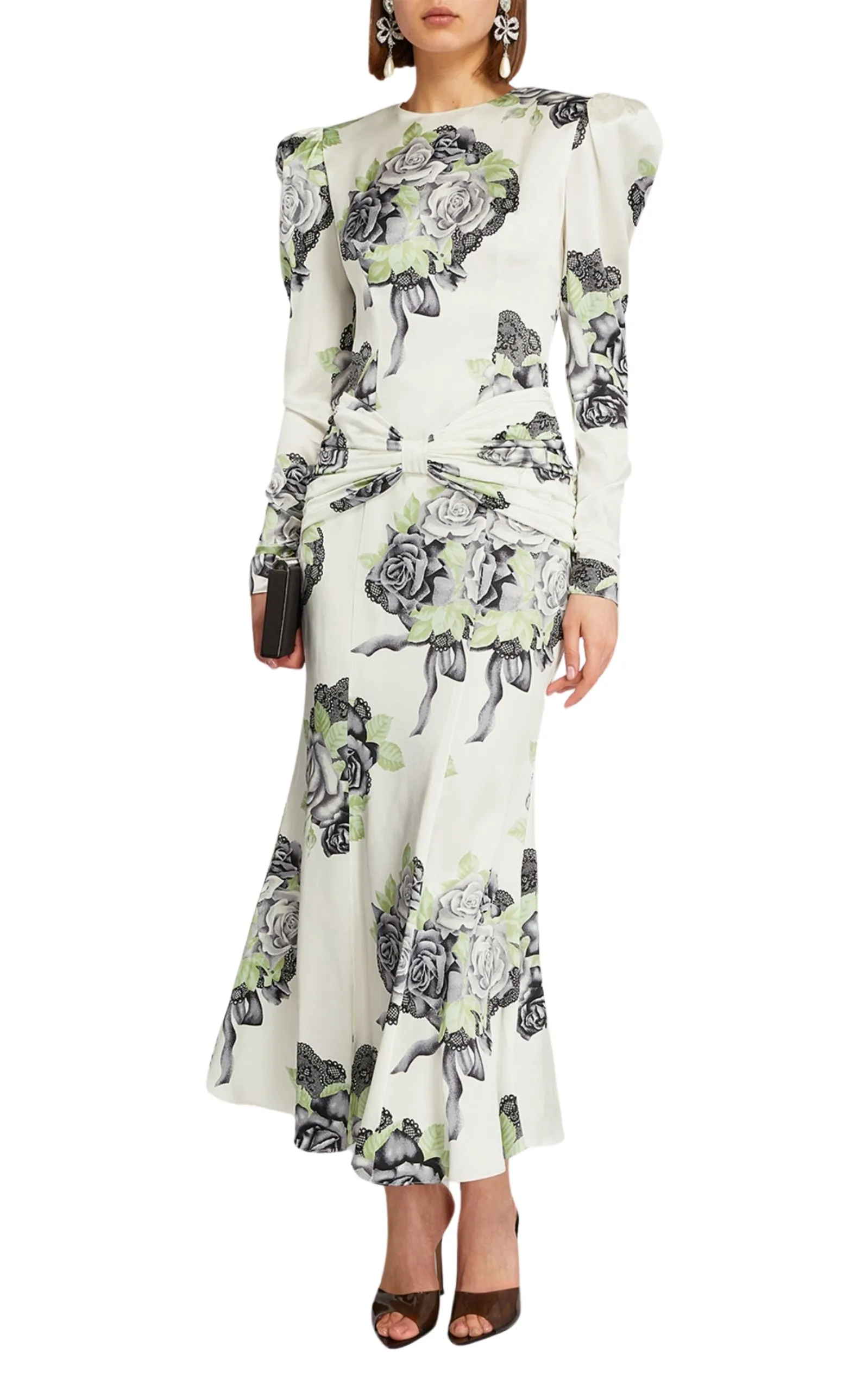 Silk Satin Rose Print Midi Dress sold by Runaway Catalog product image thumbnail 2