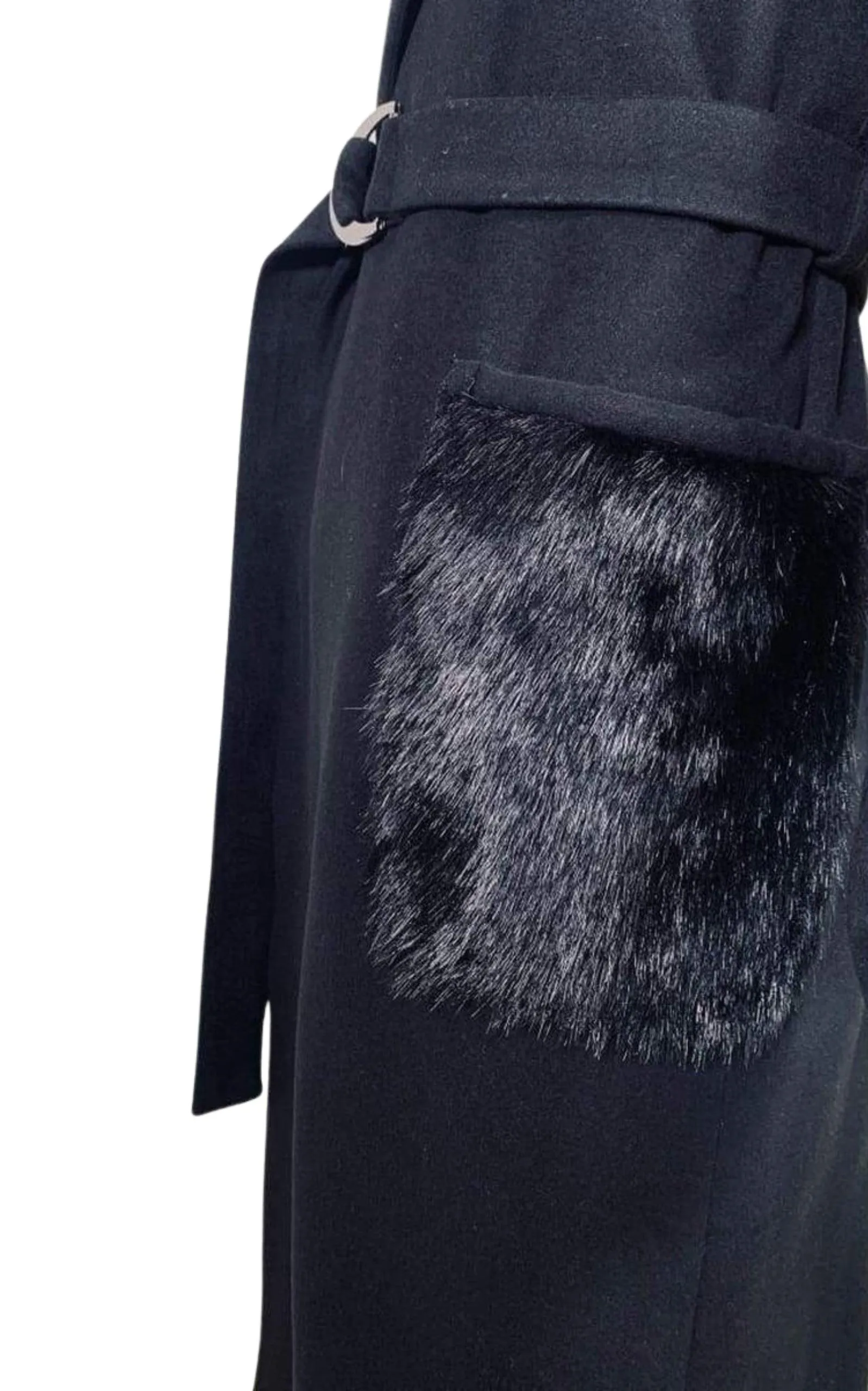 Black Classic Coat with Faux Fur Pockets sold by Runaway Catalog product image thumbnail 4