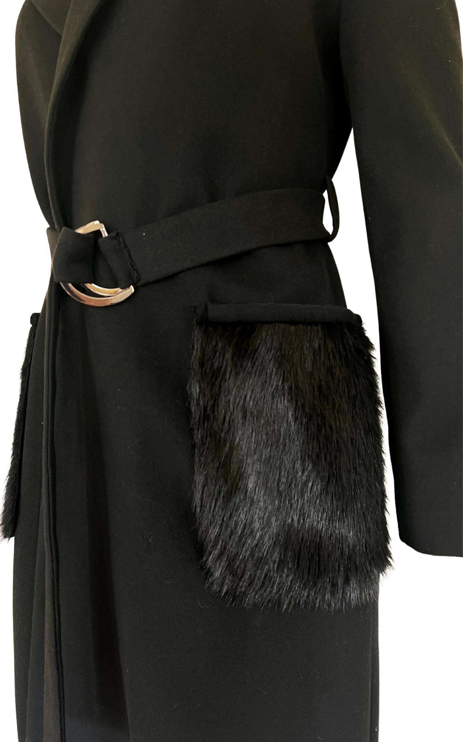 Black Classic Coat with Faux Fur Pockets sold by Runaway Catalog product image thumbnail 5