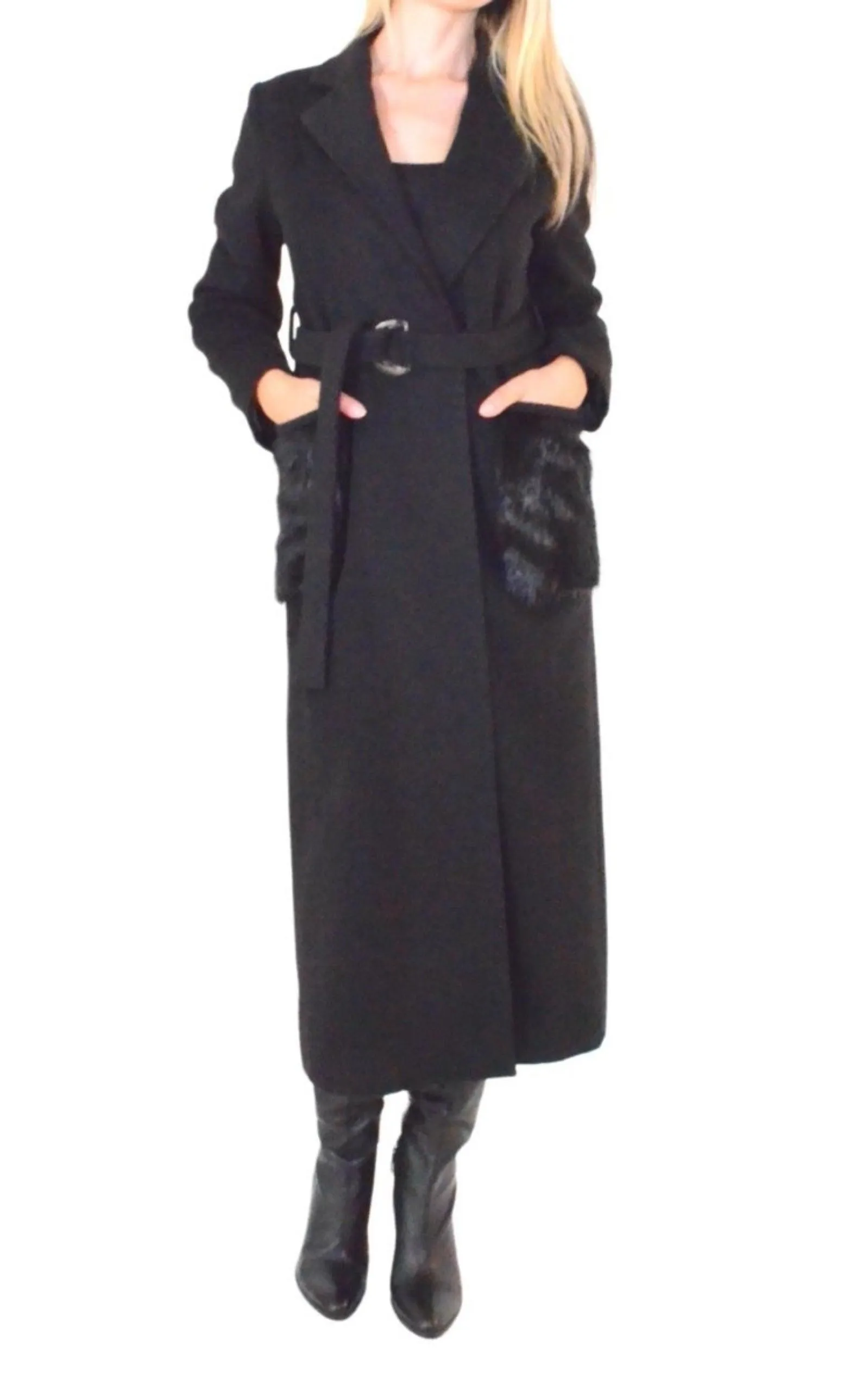 Black Classic Coat with Faux Fur Pockets sold by Runaway Catalog product image thumbnail 2