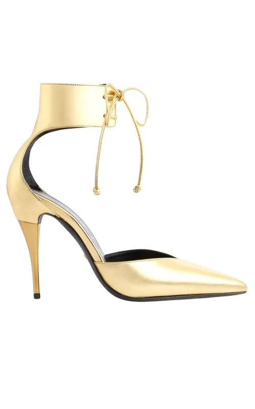 Priscilla Glossed-Leather Pumps in Gold sold by Runaway Catalog