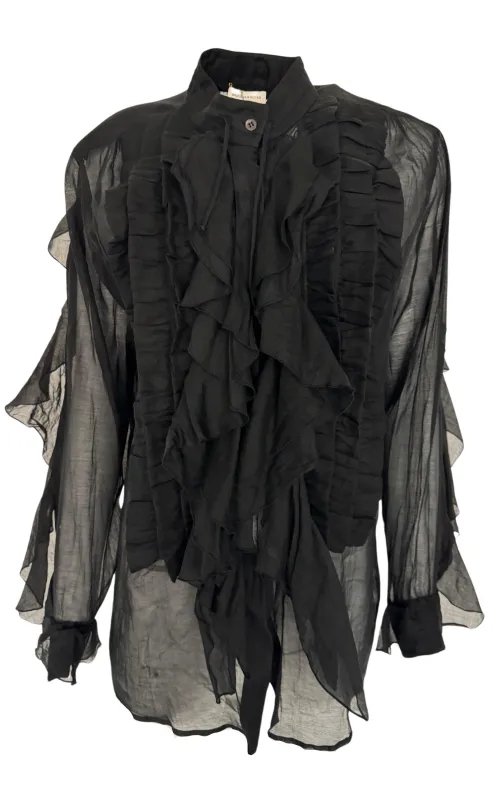 Black Ruffle Cotton Silk Blend Shirt sold by Runaway Catalog