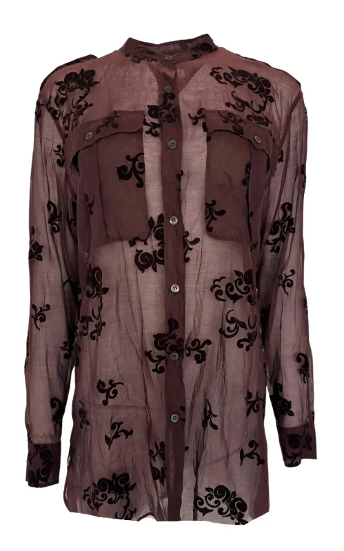 Burgundy Floral Silk Blend Shirt sold by Runaway Catalog