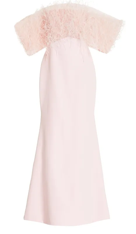 Feather Trim Off-The-Shoulder Gown sold by Runaway Catalog