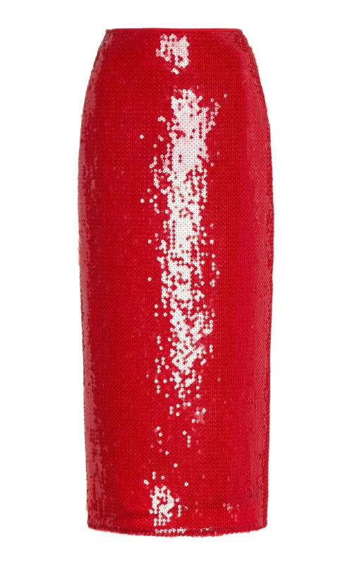 Sparkly Sequinned Red Midi Skirt sold by Runaway Catalog