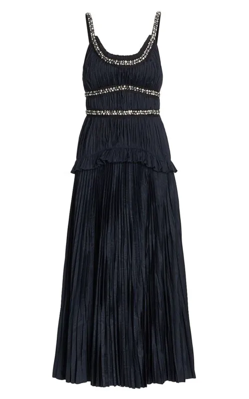 Crystal-Beaded Moire Taffeta Midi Dress sold by Runaway Catalog