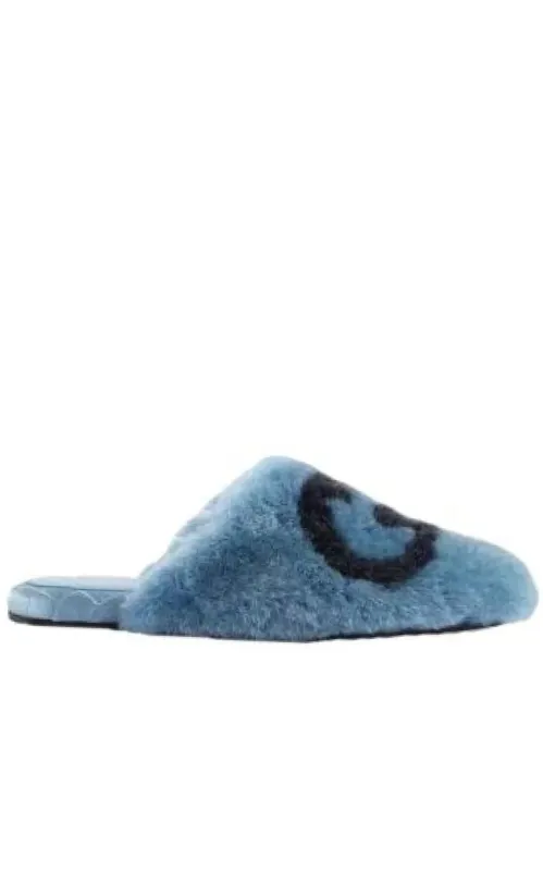 Interlocking G Faux Fur Slippers in Blue sold by Runaway Catalog