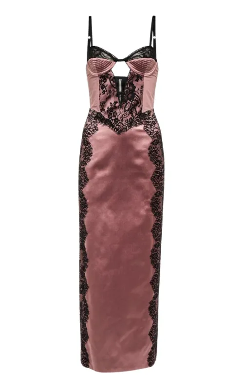 Lace-trimmed Silk Satin Midi Dress made by Gucci