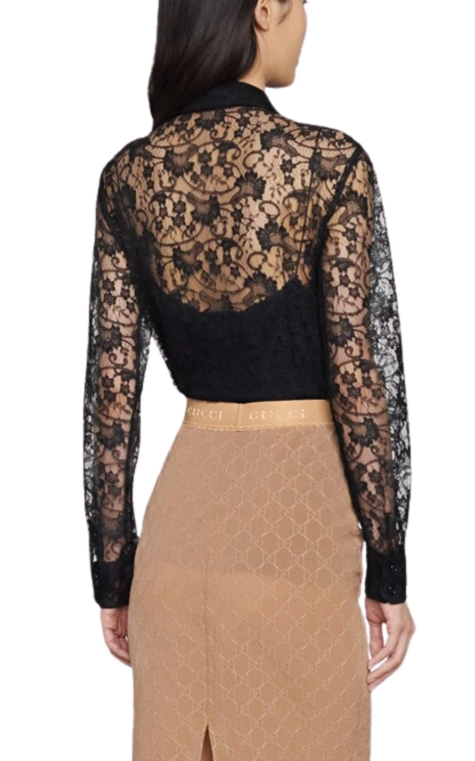 Black Lace Floral Motif Shirt sold by Runaway Catalog product image thumbnail 4