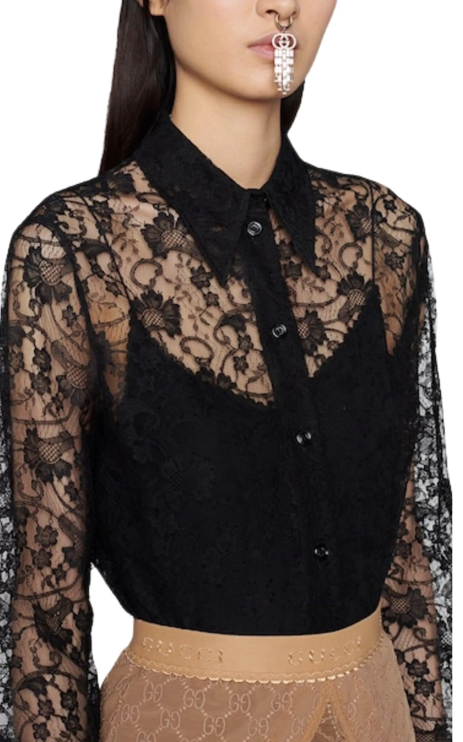 Black Lace Floral Motif Shirt sold by Runaway Catalog product image thumbnail 5