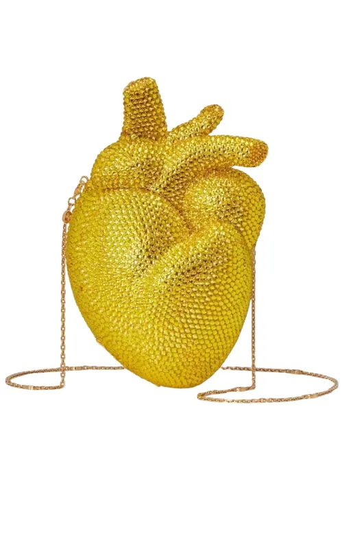 Gold Broadway Heart Crystal-Embellished Clutch Bag sold by Runaway Catalog