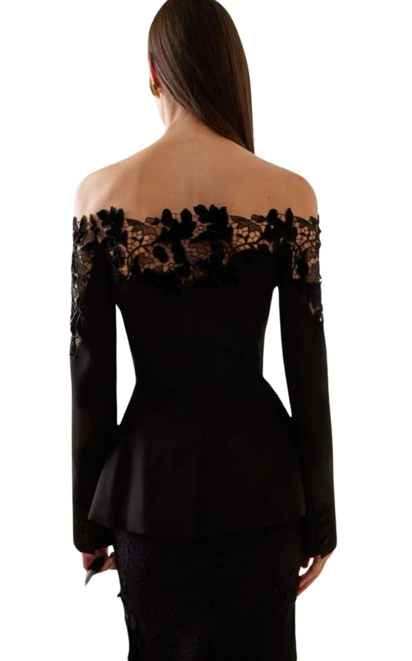 Off-Shoulder Velvet Guipure Lace Blazer sold by Runaway Catalog product image thumbnail 4