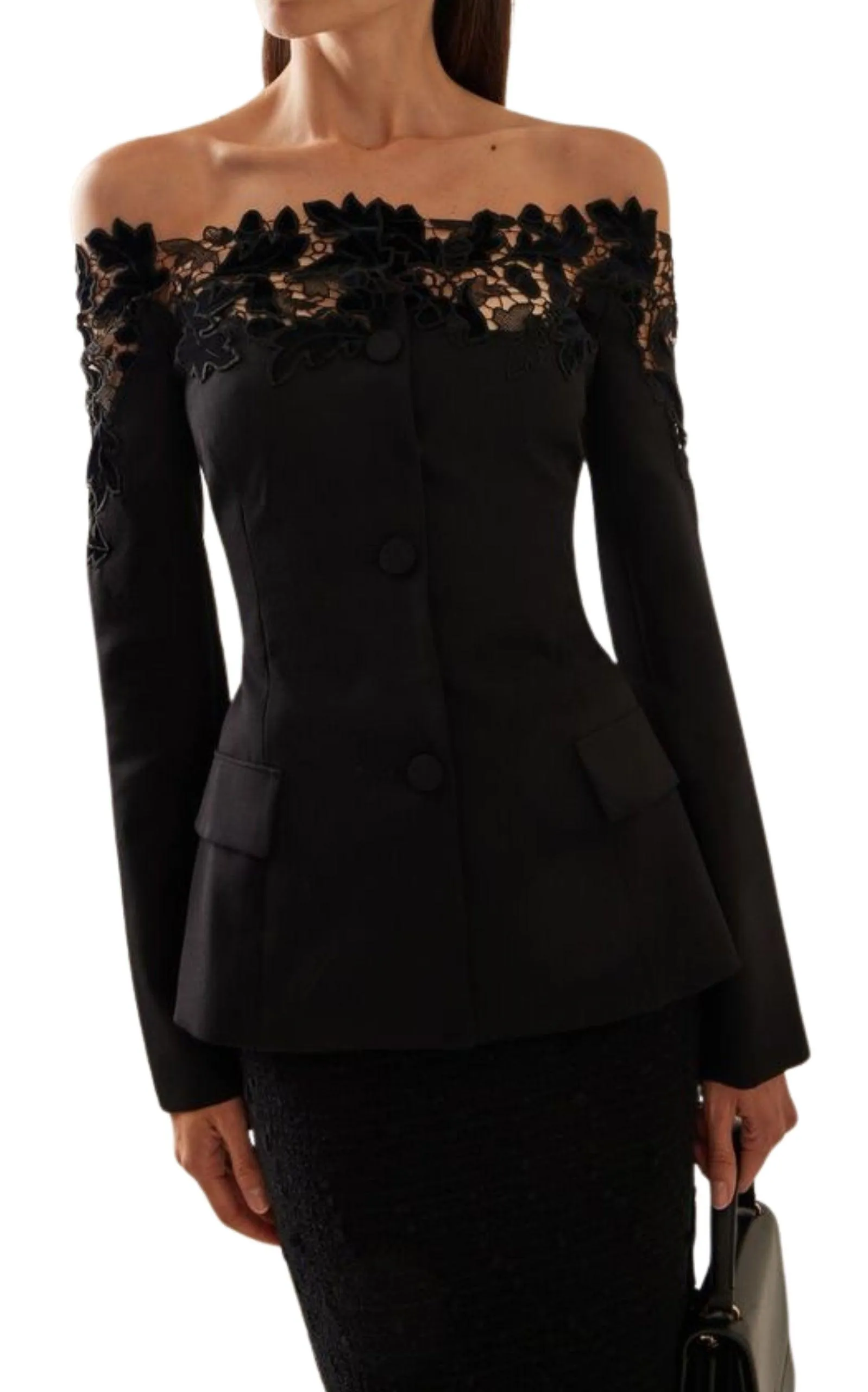 Off-Shoulder Velvet Guipure Lace Blazer sold by Runaway Catalog product image thumbnail 3