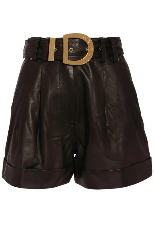 Leather High-Waist Belted Shorts made by Balmain
