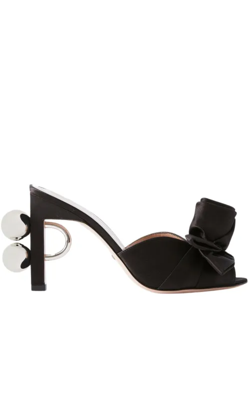 Shawana Satin Flower Mules in Black sold by Runaway Catalog
