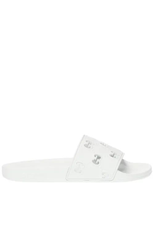 White GG Slide Sandal sold by Runaway Catalog