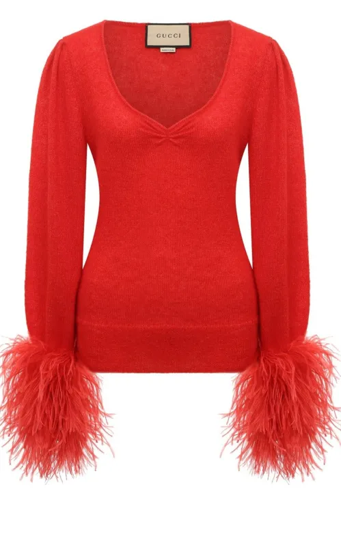 Red Feather Cuff Mohair Sweater made by Gucci
