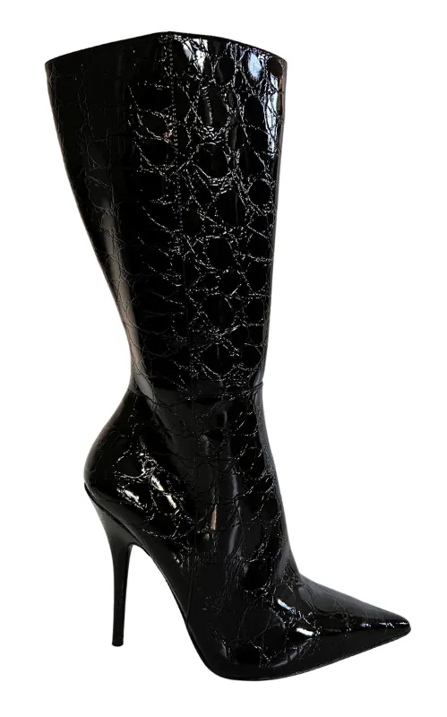 Black Crock Embossed Patent Leather Boots made by Aldo