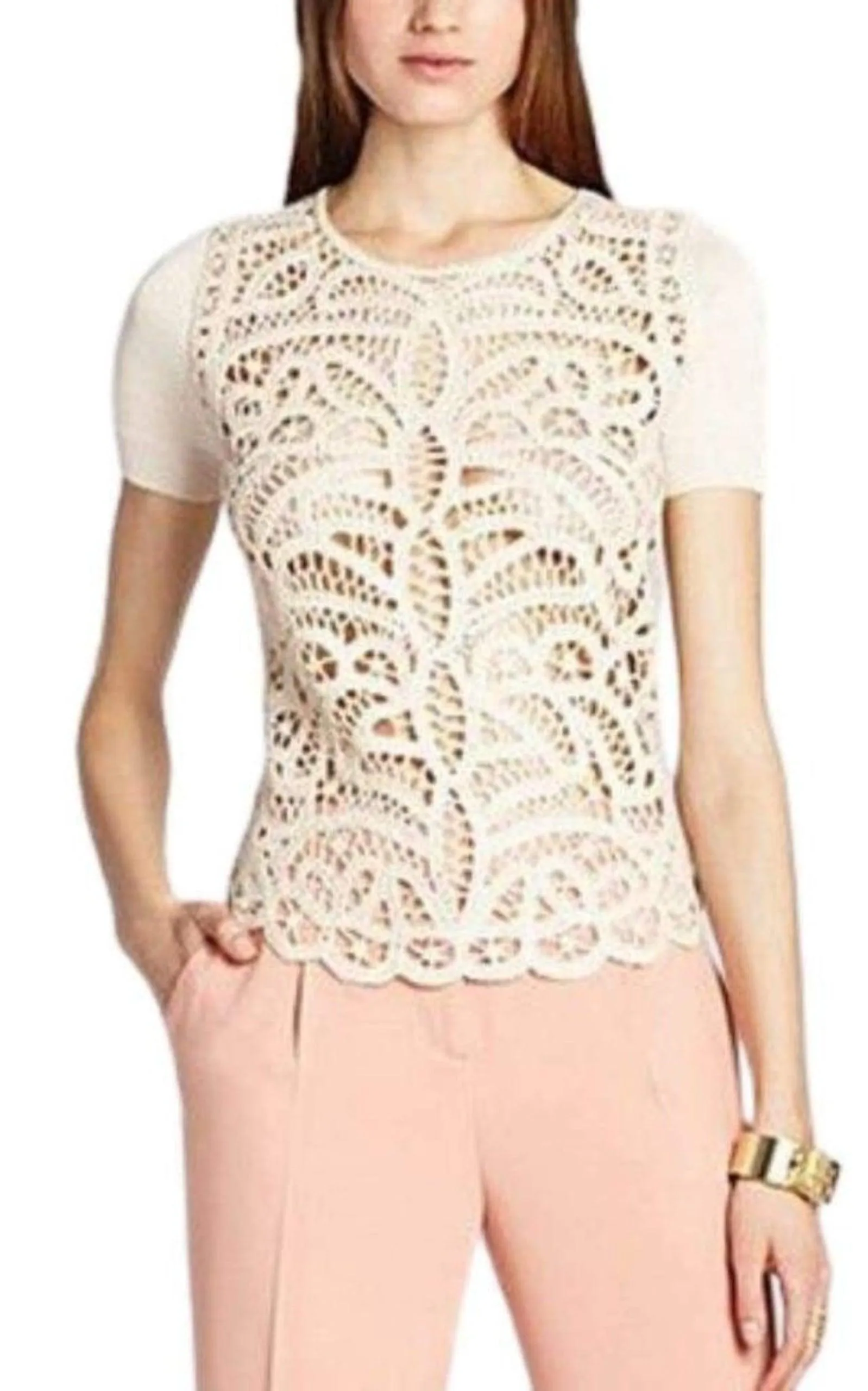 Lace Crochet Silk Blend Top sold by Runaway Catalog