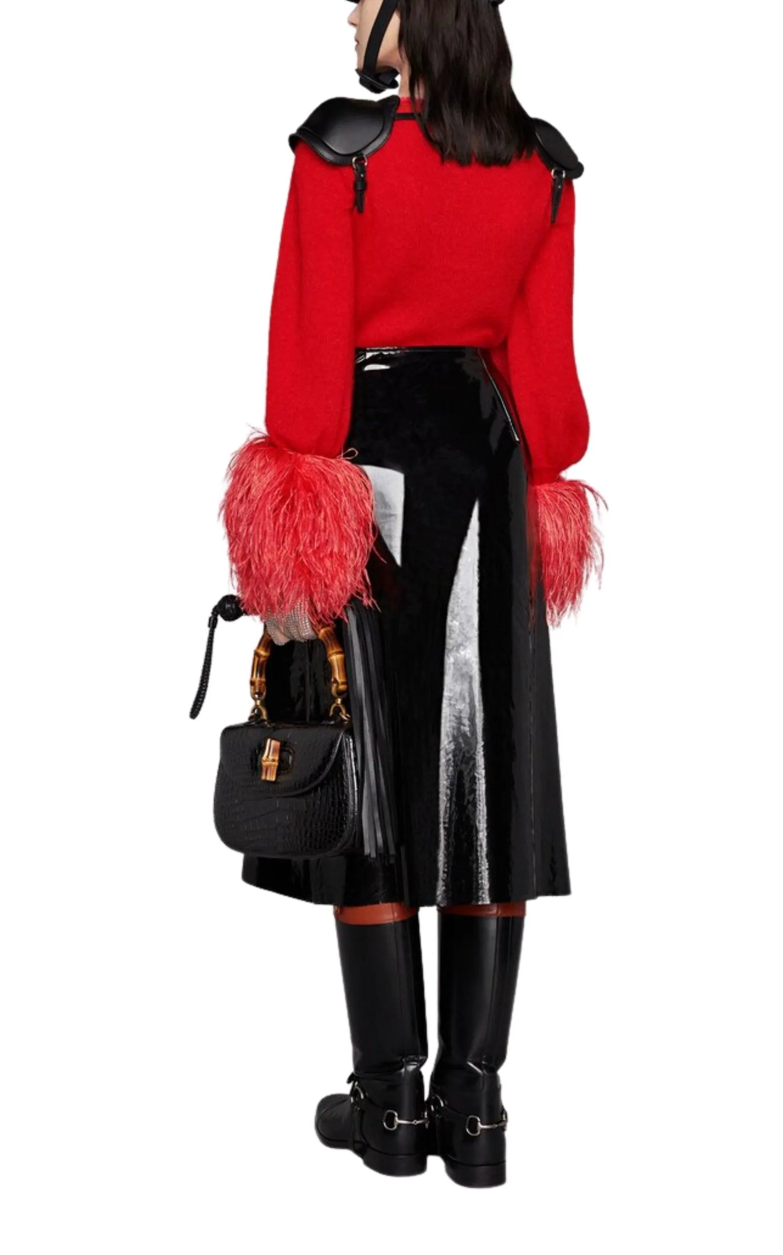 High Waisted Black Vinyl Midi Skirt sold by Runaway Catalog product image thumbnail 4