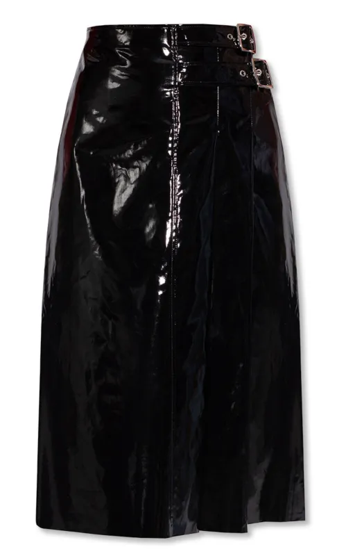 High Waisted Black Vinyl Midi Skirt sold by Runaway Catalog
