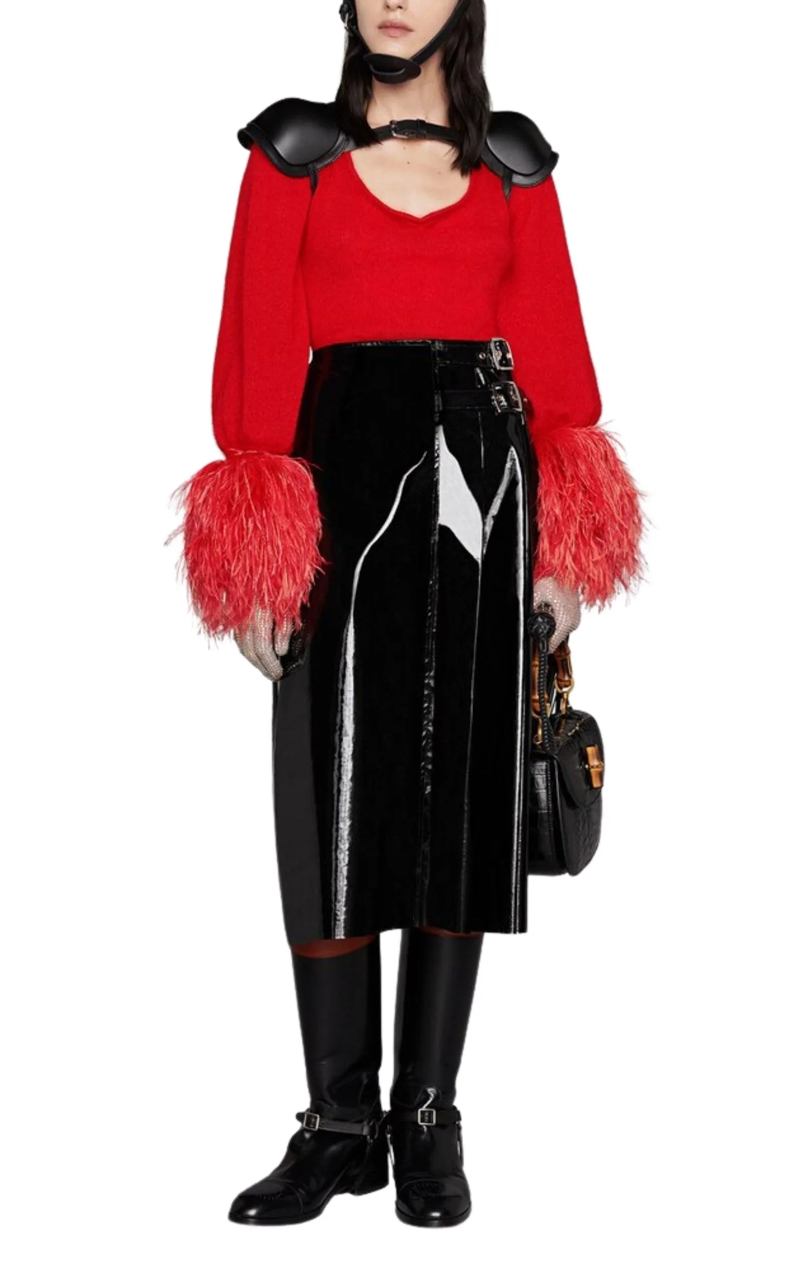 High Waisted Black Vinyl Midi Skirt sold by Runaway Catalog product image thumbnail 3