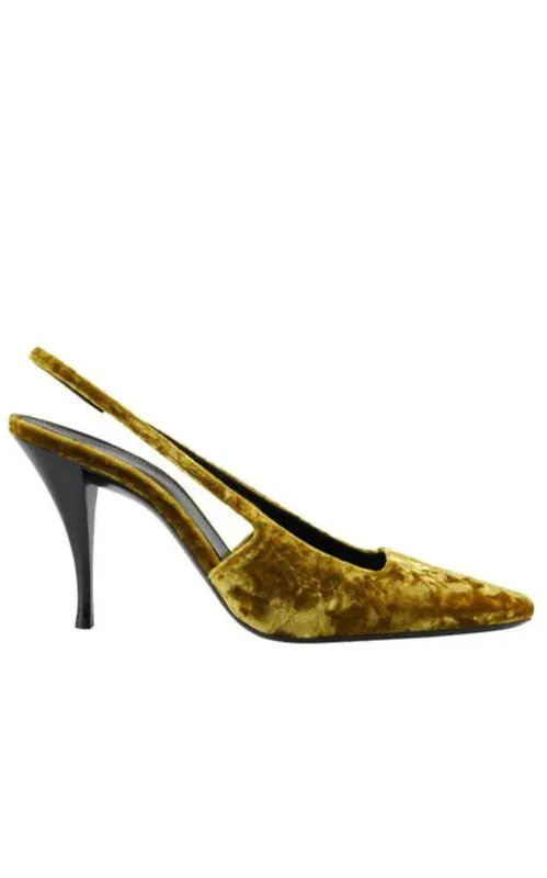 Blade 90 Velvet Slingback Pumps in Mustered sold by Runaway Catalog