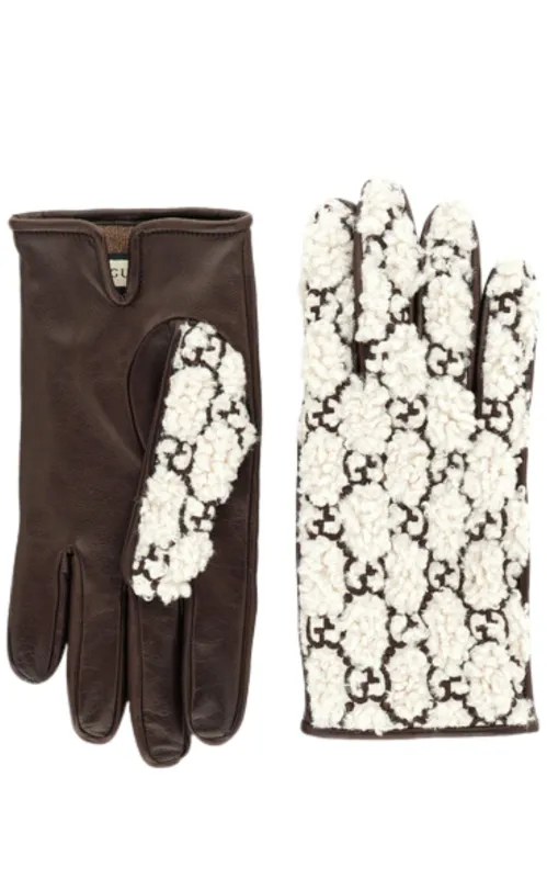 Brown Leather Embossed Monogram GG Gloves sold by Runaway Catalog