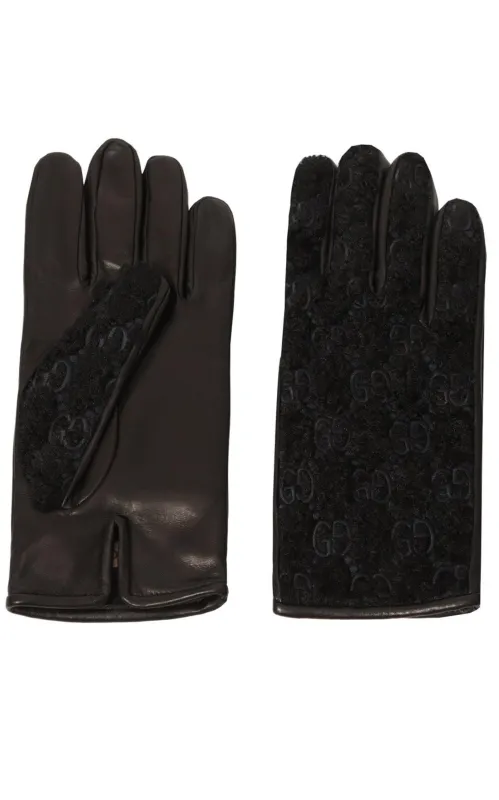 Black Leather Embossed Monogram GG Gloves sold by Runaway Catalog