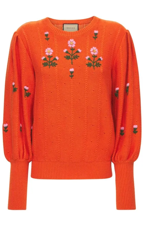 Floral Embroidered Wool Blend Sweater sold by Runaway Catalog