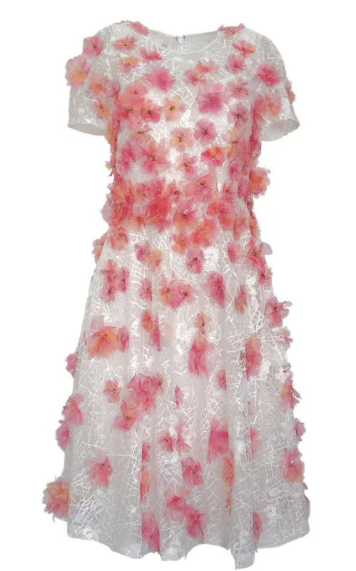 Pink Floral-appliqued Lace Midi Dress sold by Runaway Catalog