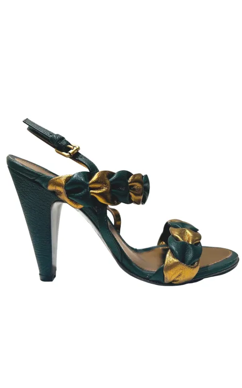 Green Gold Braided Leather Sandals sold by Runaway Catalog
