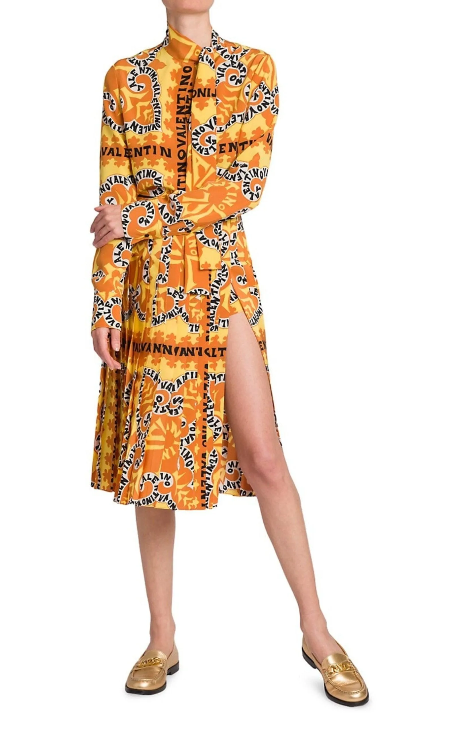 Pleated Logo Print Silk Midi Skirt sold by Runaway Catalog product image thumbnail 2