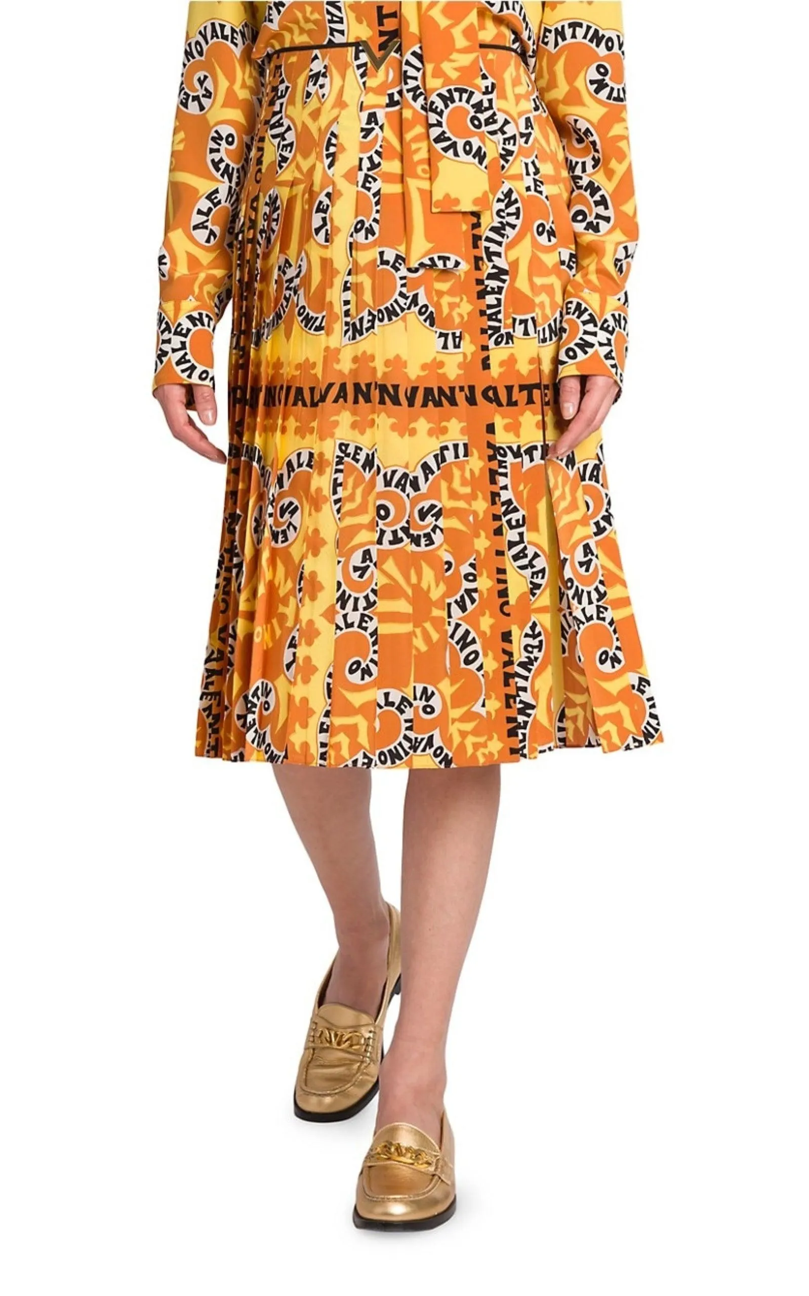 Pleated Logo Print Silk Midi Skirt sold by Runaway Catalog product image thumbnail 4