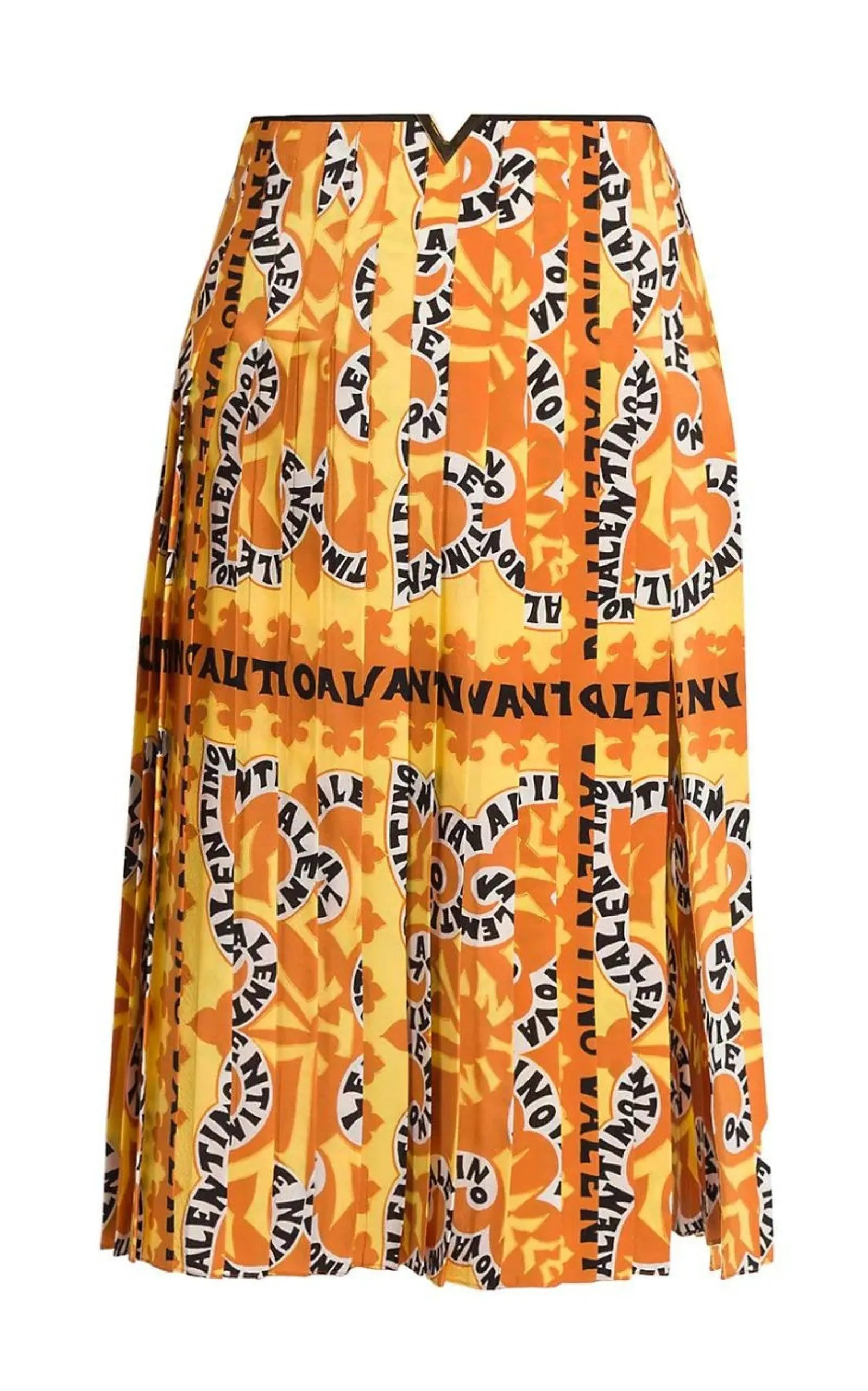 Pleated Logo Print Silk Midi Skirt sold by Runaway Catalog