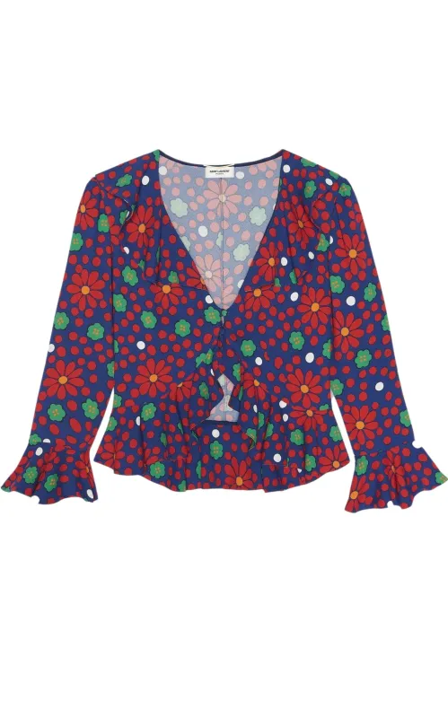 Ruffled Floral-Print Crepe Blouse sold by Runaway Catalog