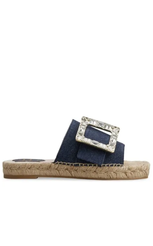 Crystal-embellished Denim Espadrille Slides made by Roger Vivier