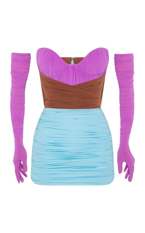 Stone Gloved Ruched Mesh Mini Dress made by Runaway Catalog