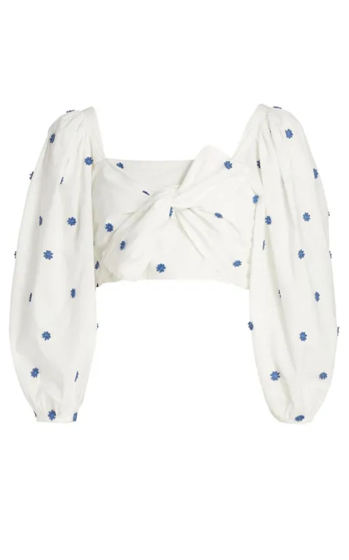 Flower-Embroidered Cotton Crop Top sold by Runaway Catalog