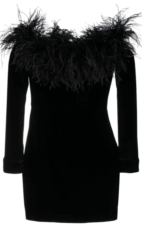 Feather-trim Velvet Mini Dress made by Runaway Catalog