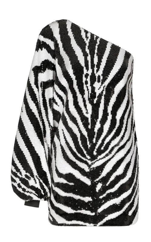 Zebra Print Sequined One-shoulder Dress sold by Runaway Catalog