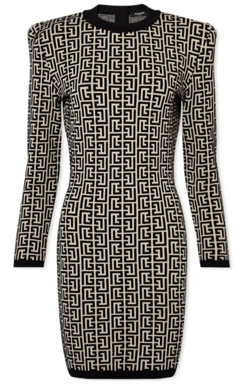 Monogram Jacquard Wool Blend Minidress made by Balmain