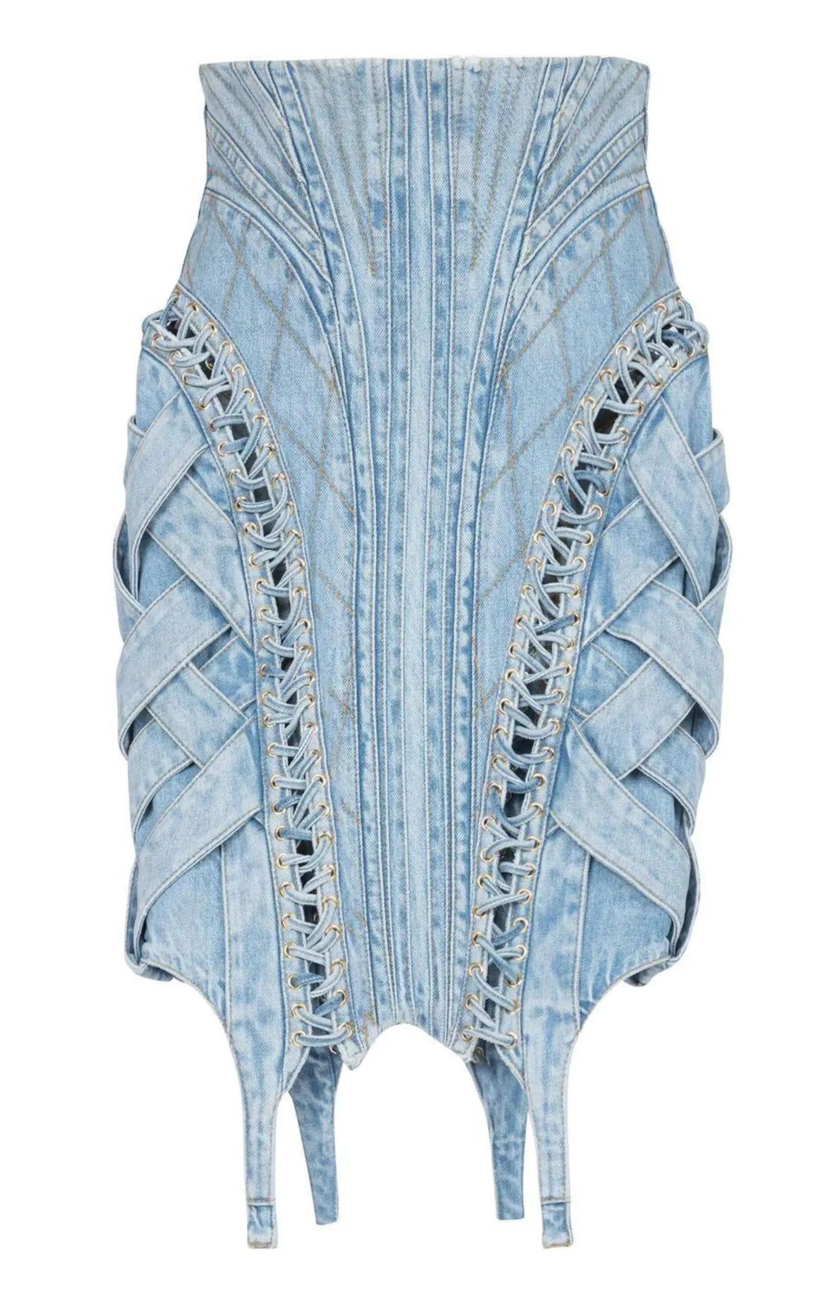 High-waist Lace-up Denim Skirt sold by Runaway Catalog