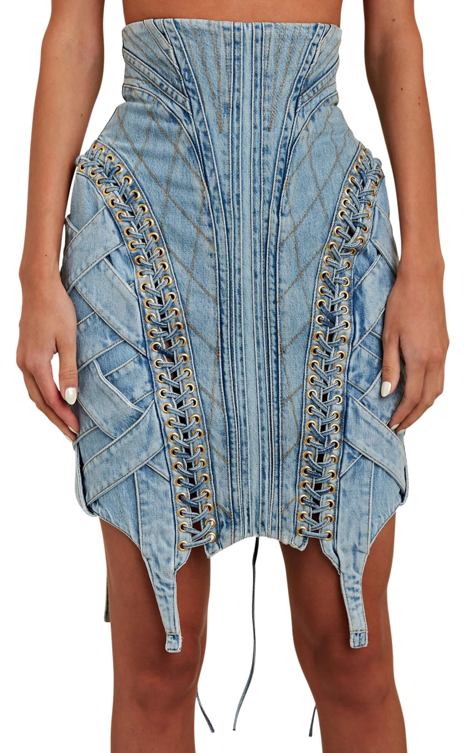 High-waist Lace-up Denim Skirt sold by Runaway Catalog product image thumbnail 3