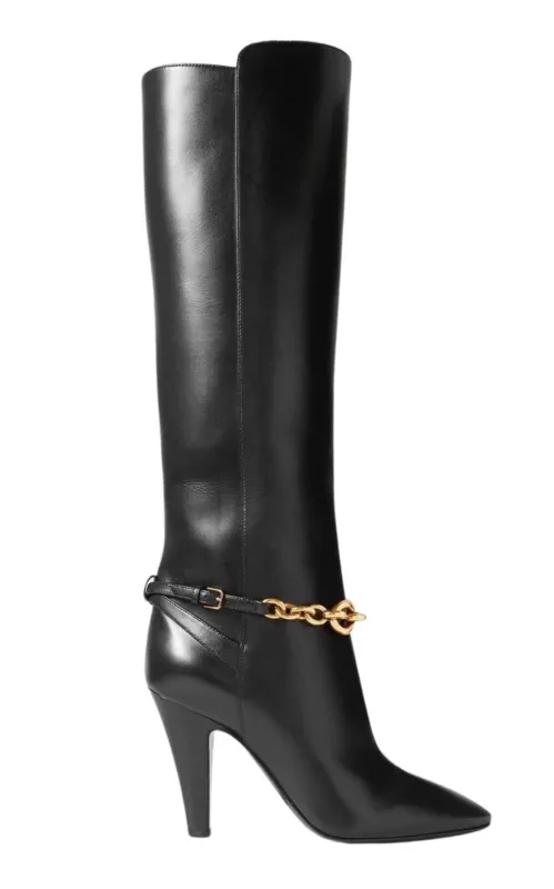 Le Maillon Chain Leather Knee Boots sold by Runaway Catalog
