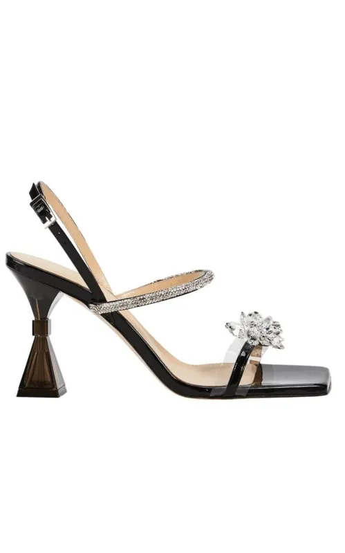 Crystal-Embellished Patent Leather Slingback Sandals sold by Runaway Catalog