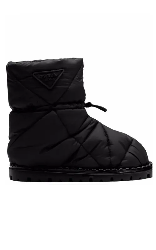 Black Quilted Drawstring Ankle Boots made by Prada